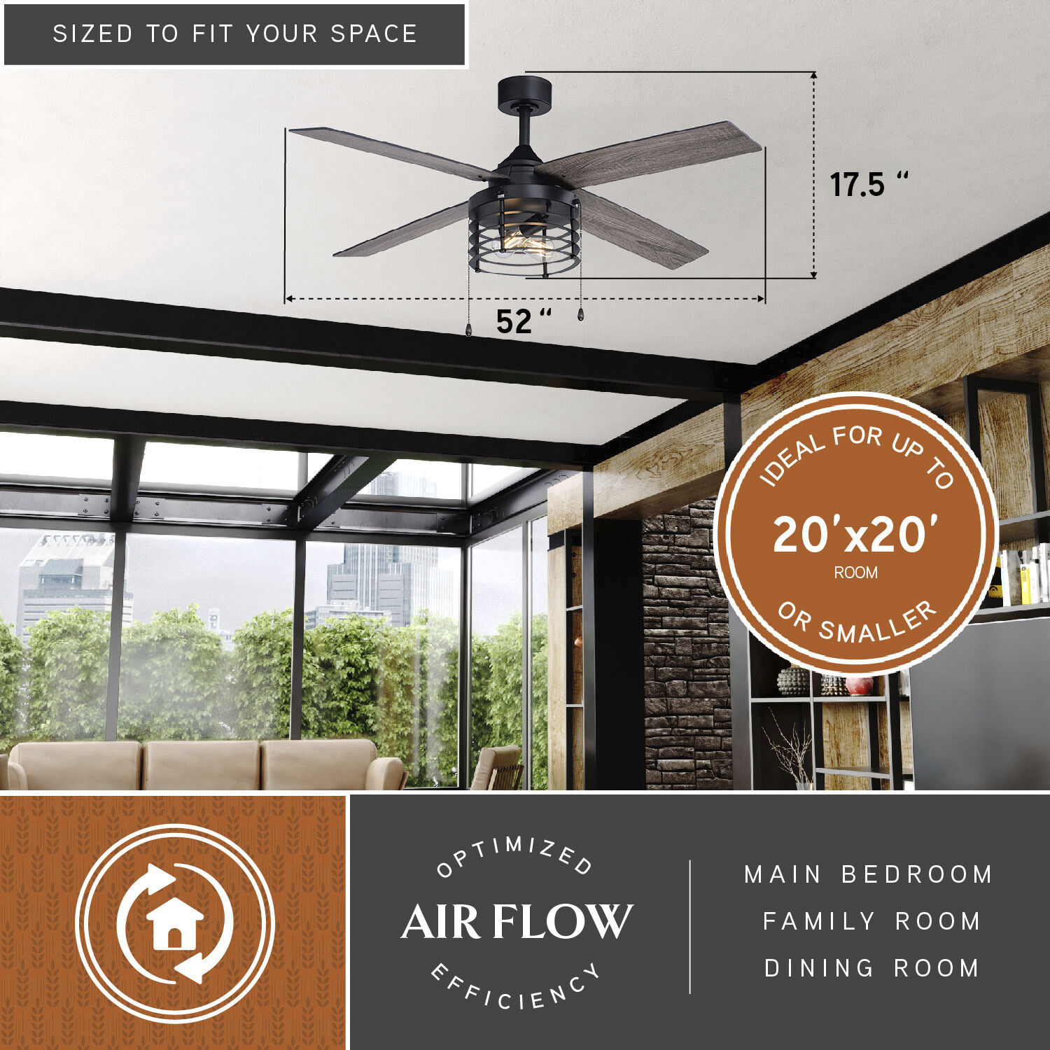 Rowan 22.44 inch Black with Driftwood-Black Walnut Blades Ceiling Fan