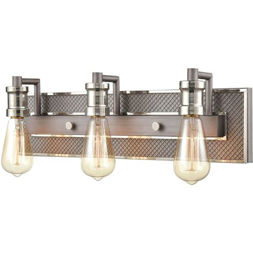 Gridiron 3 Light 21 inch Weathered Zinc with Polished Nickel Vanity Light Wall Light