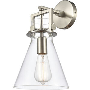 Newton Cone 1 Light 8 inch Satin Nickel Sconce Wall Light in Clear Glass