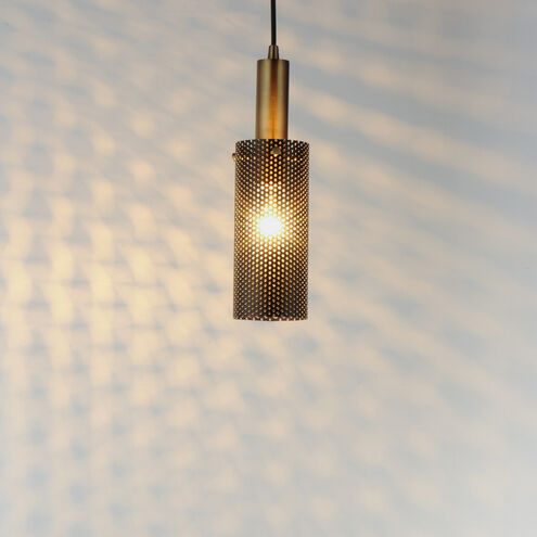 Perf 1 Light 4 inch Black/Satin Brass Mini Pendant Ceiling Light