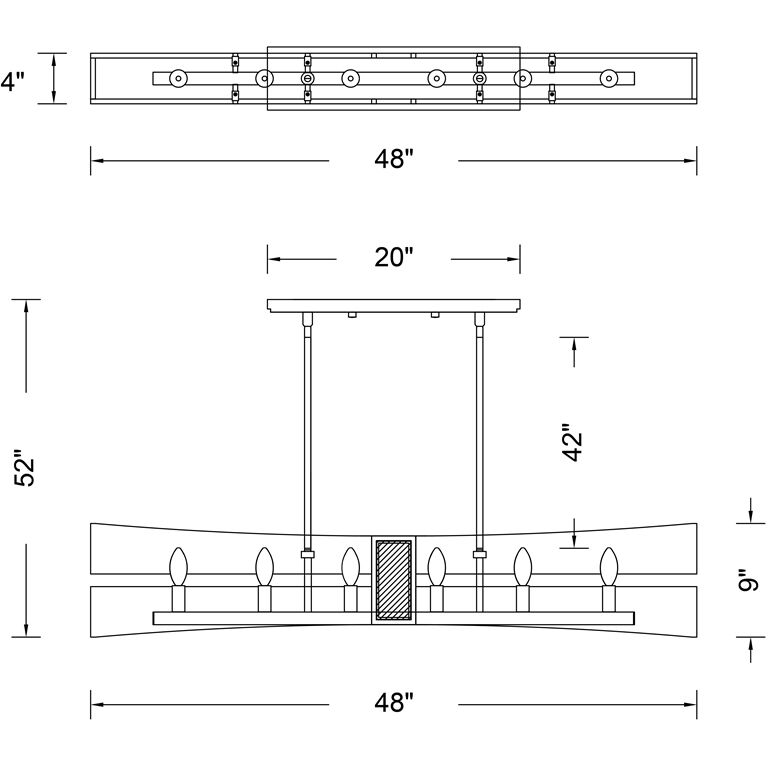 Dos 6 Light 4 inch Rustic Gold and Brushed Gold Linear Pendant Ceiling Light