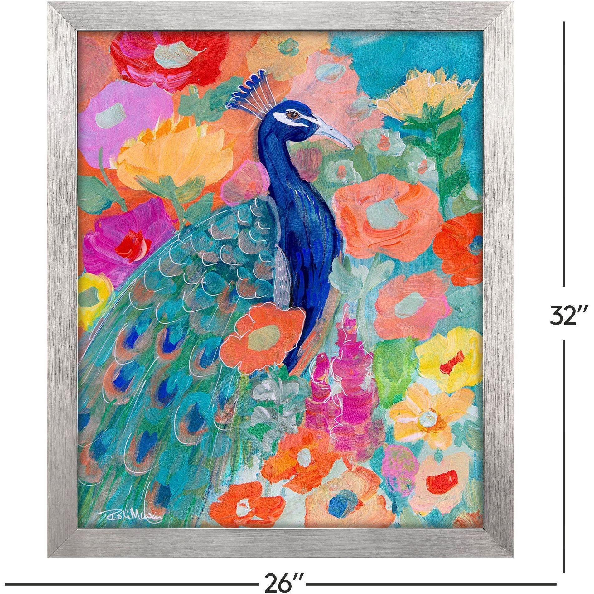 Floral Peacock 32 X 26 inch Non-Glass Framed Art, Propac