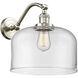 Franklin Restoration X-Large Bell LED 12 inch Brushed Satin Nickel Sconce Wall Light in Clear Glass, Franklin Restoration