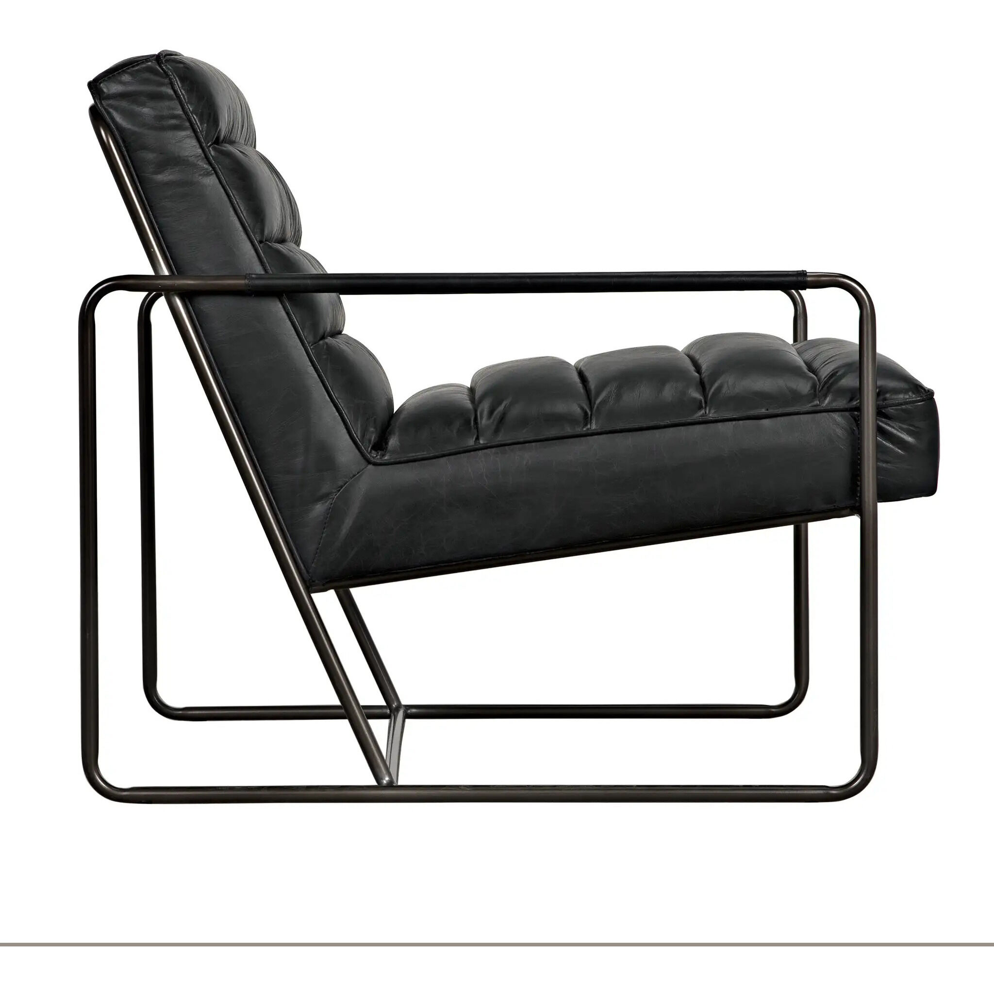 Demeter Metal and Black Leather Occasional Chair