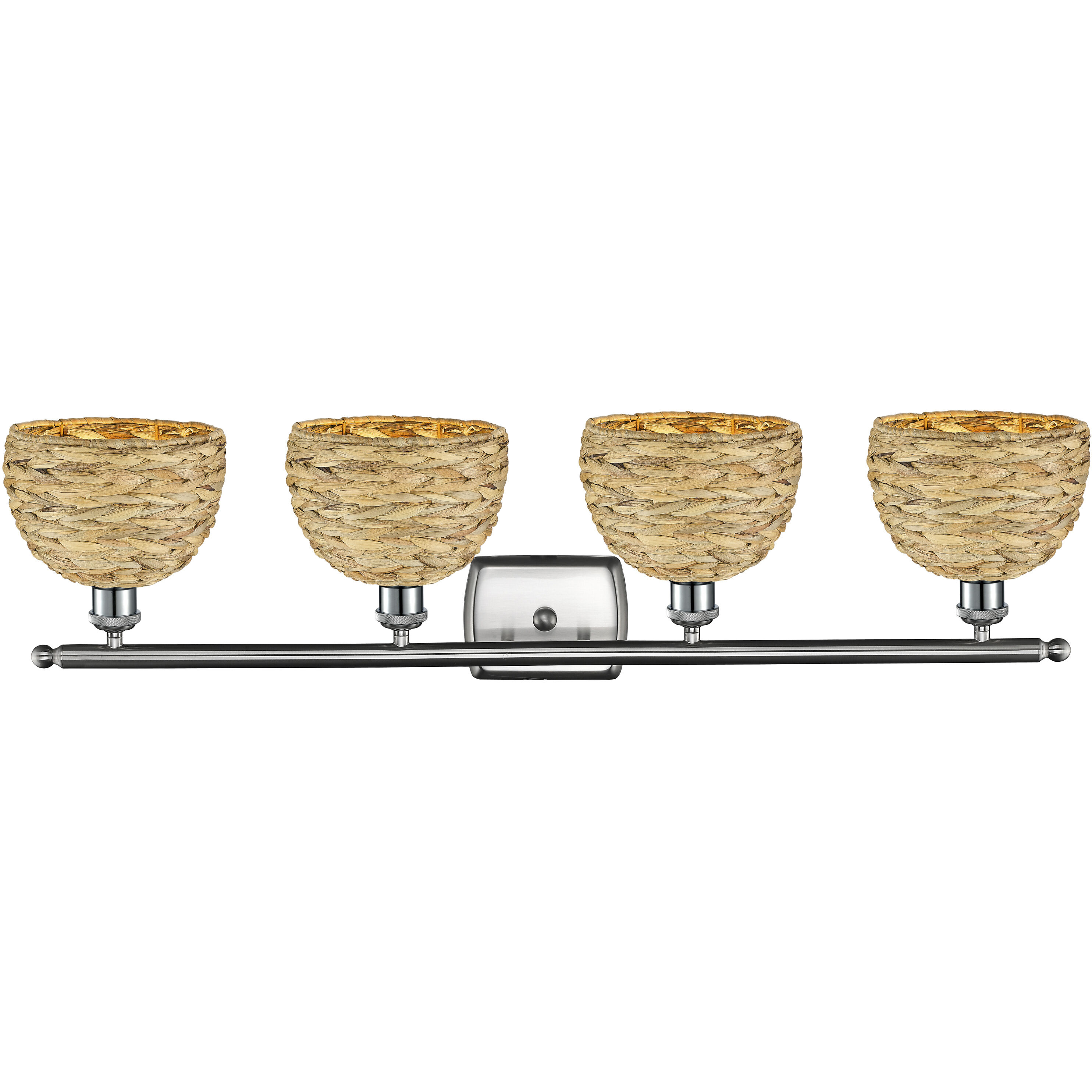 Woven Rattan 4 Light 38 inch Satin Nickel Bath Vanity Light Wall Light