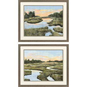Low County Estuary Green and Blue and Orange and Multi Framed Art
