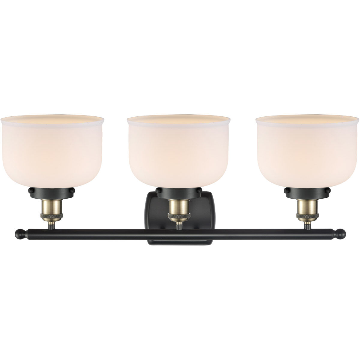 Ballston Large Bell 3 Light 26 inch Black Antique Brass Bath Vanity Light Wall Light in Matte White Glass