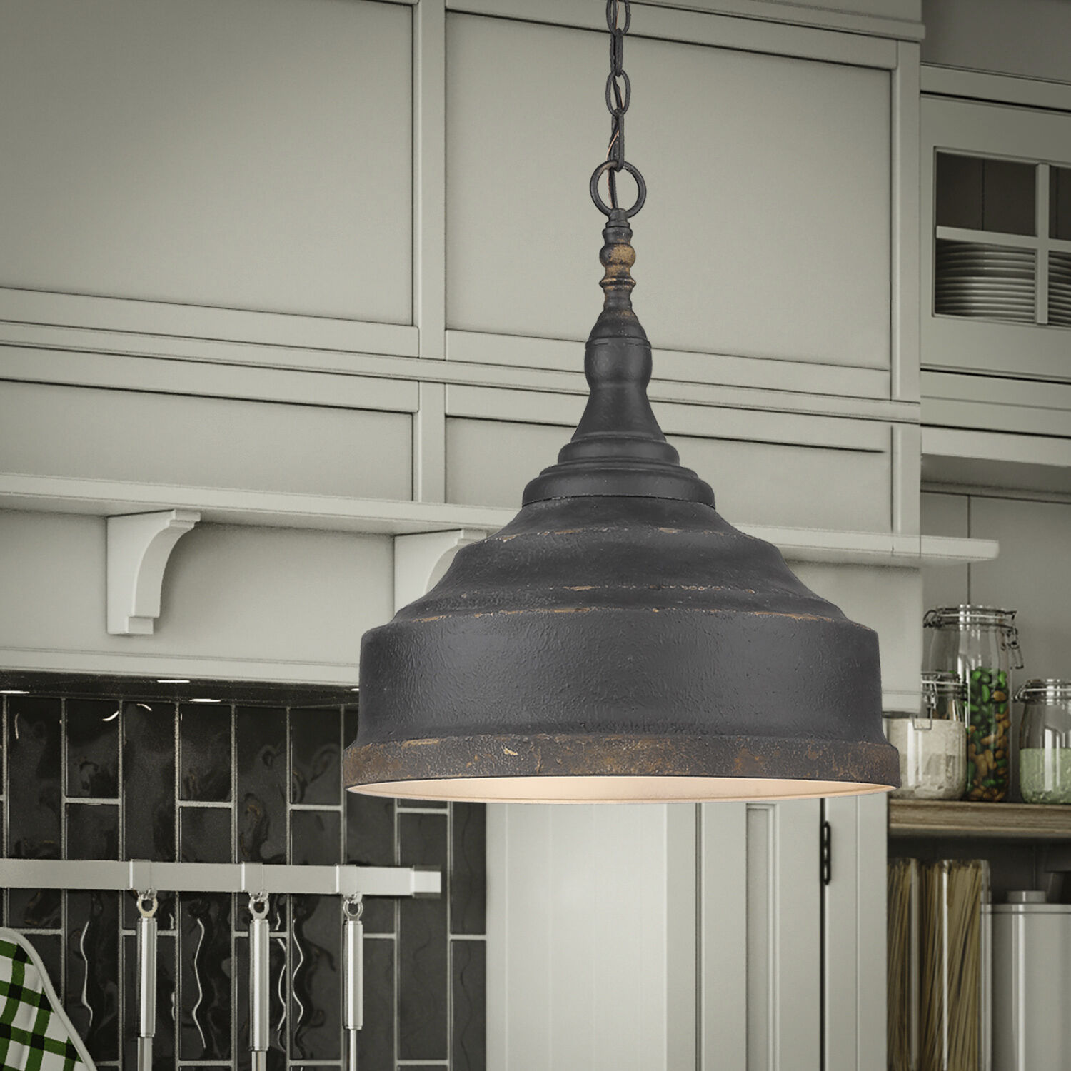 Keating Pendant Ceiling Light in Antique Black Iron