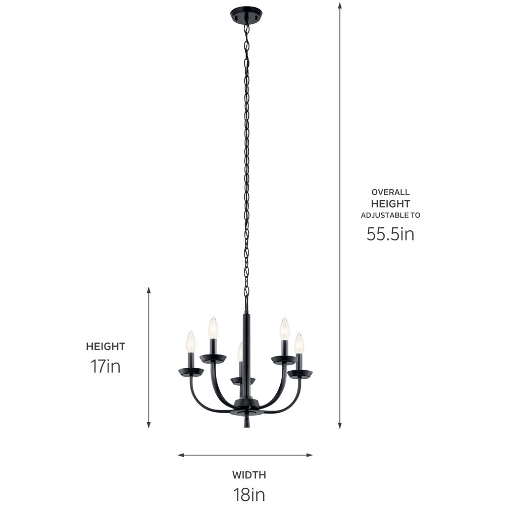 Kennewick 5 Light 18 inch Black Chandelier Ceiling Light 