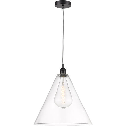 Edison Cone LED 16 inch Matte Black Pendant Ceiling Light in Clear Glass