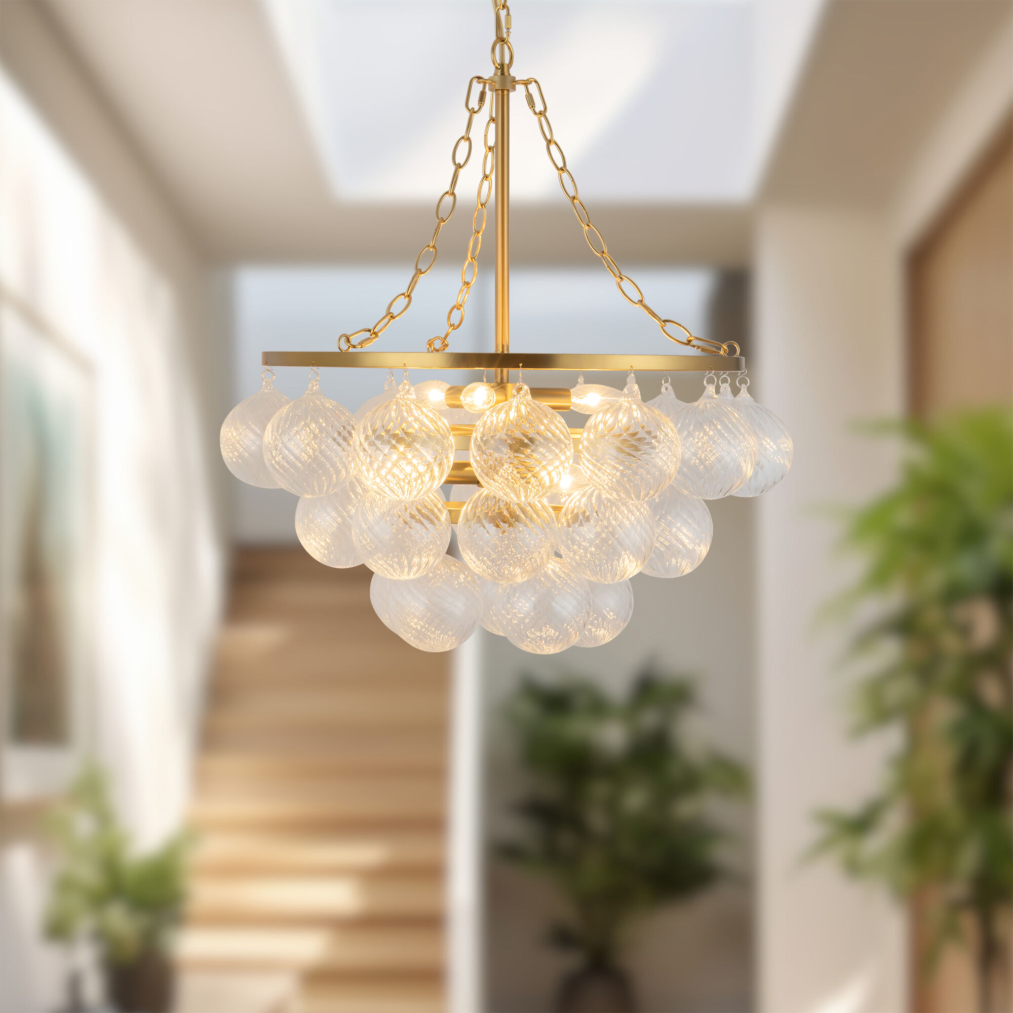 Alora Mood Faye 6 Light 24.13 inch Brushed Gold and Clear Ribbed Glass Chandelier Ceiling Light