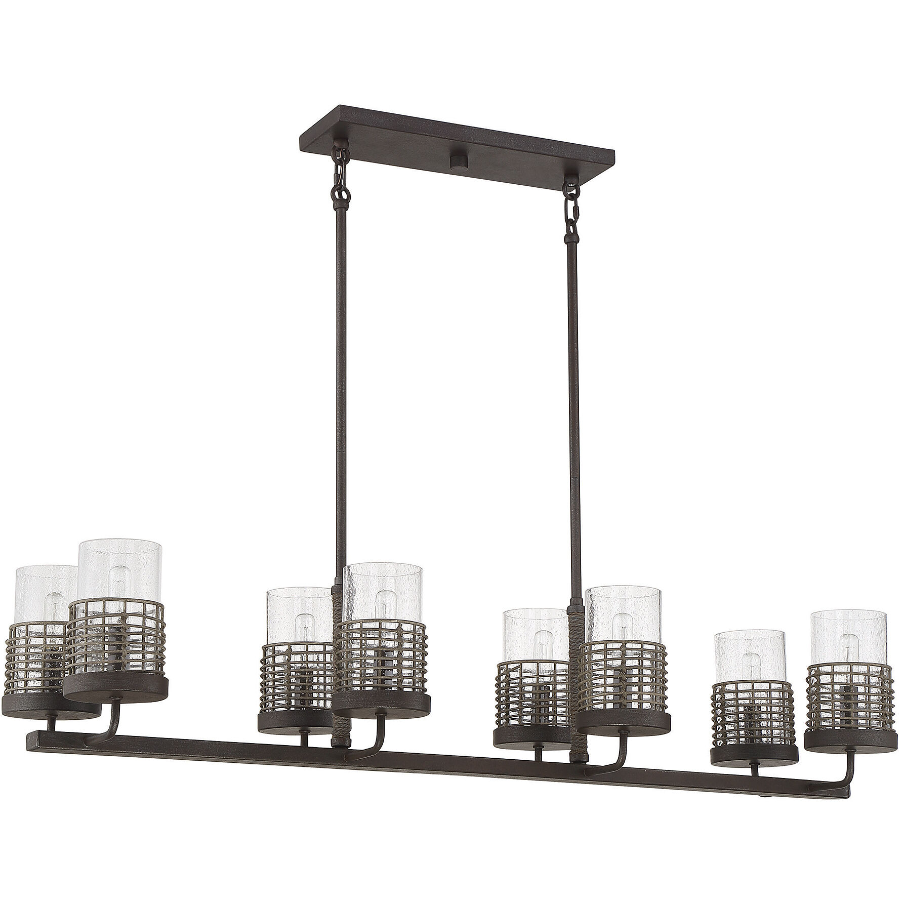 Granada 8 Light 42 inch Gunsmoke with Gray Rattan Linear Chandelier Ceiling Light