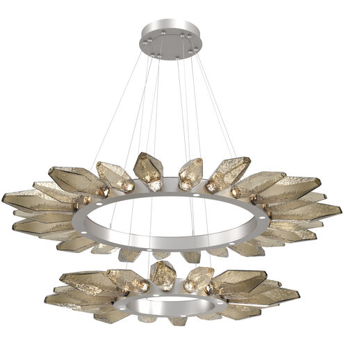 Rock Crystal LED Beige Silver Chandelier Ceiling Light, Radial Ring Two Tier