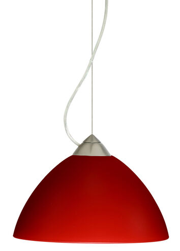 Tessa LED Satin Nickel Pendant Ceiling Light in Red Matte Glass