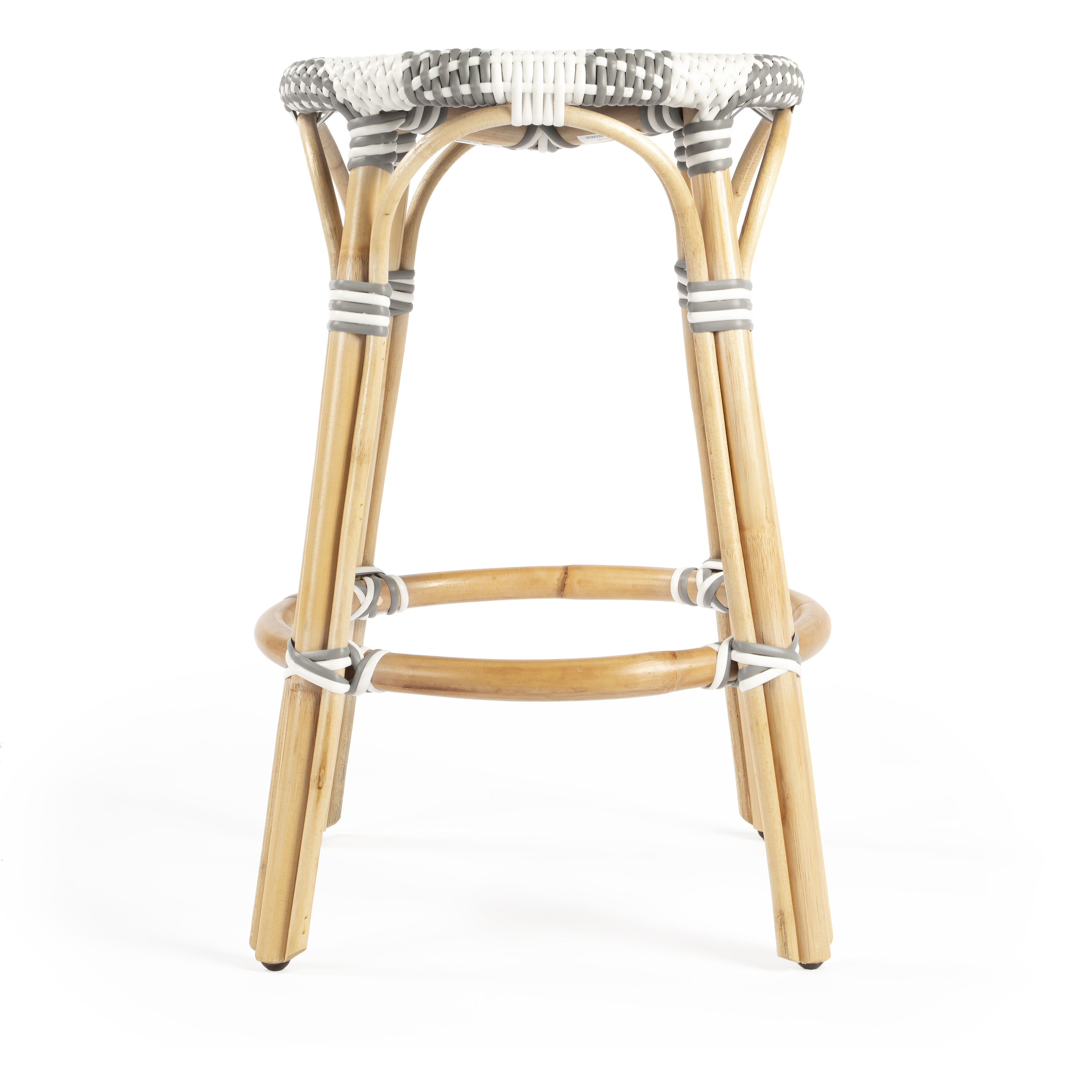 Tobias Rattan Round 24" Counter Stool in Gray and White Stripe