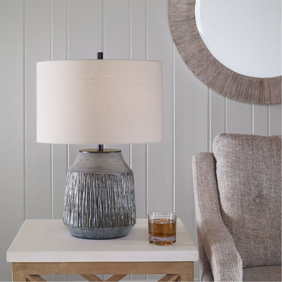 Neolithic 22 inch 150.00 watt Blue-Gray Crackle Glaze with Rust Brown Details Table Lamp Portable Light