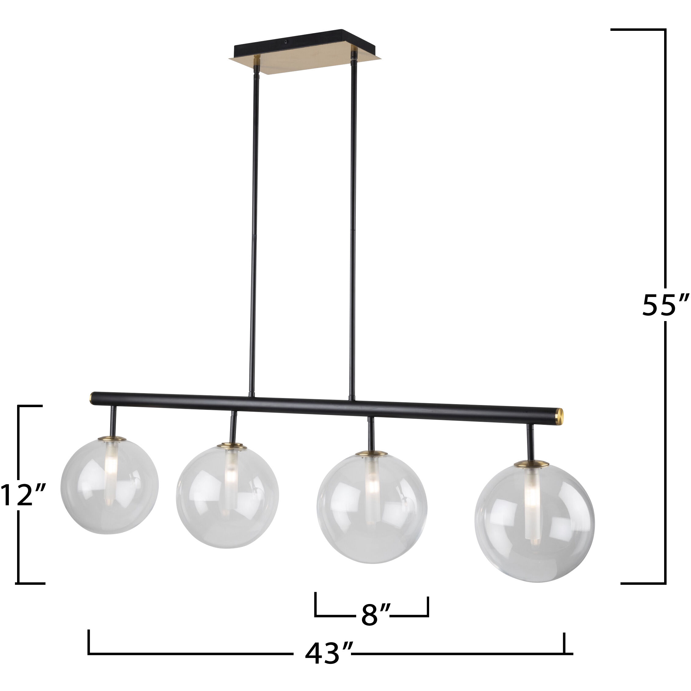 Aurelia 4 Light 43 inch Matte Black and Brass Island Light Ceiling Light