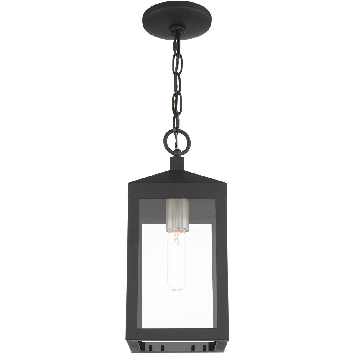 Nyack 1 Light 6 inch Black with Brushed Nickel Cluster Outdoor Pendant Lantern
