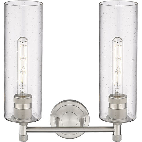 Crown Point 2 Light 13.88 inch Satin Nickel Bath Vanity Light Wall Light in Seedy Glass