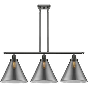 Ballston X-Large Cone 3 Light 36 inch Oil Rubbed Bronze Island Light Ceiling Light in Plated Smoke Glass