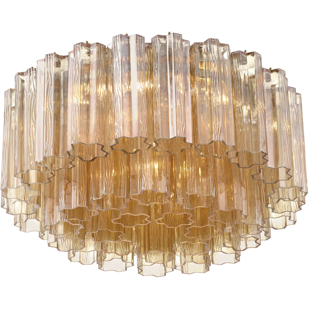 Addis 7 Light 22.25 inch Aged Brass Flush Ceiling Light in Tronchi Glass Amber
