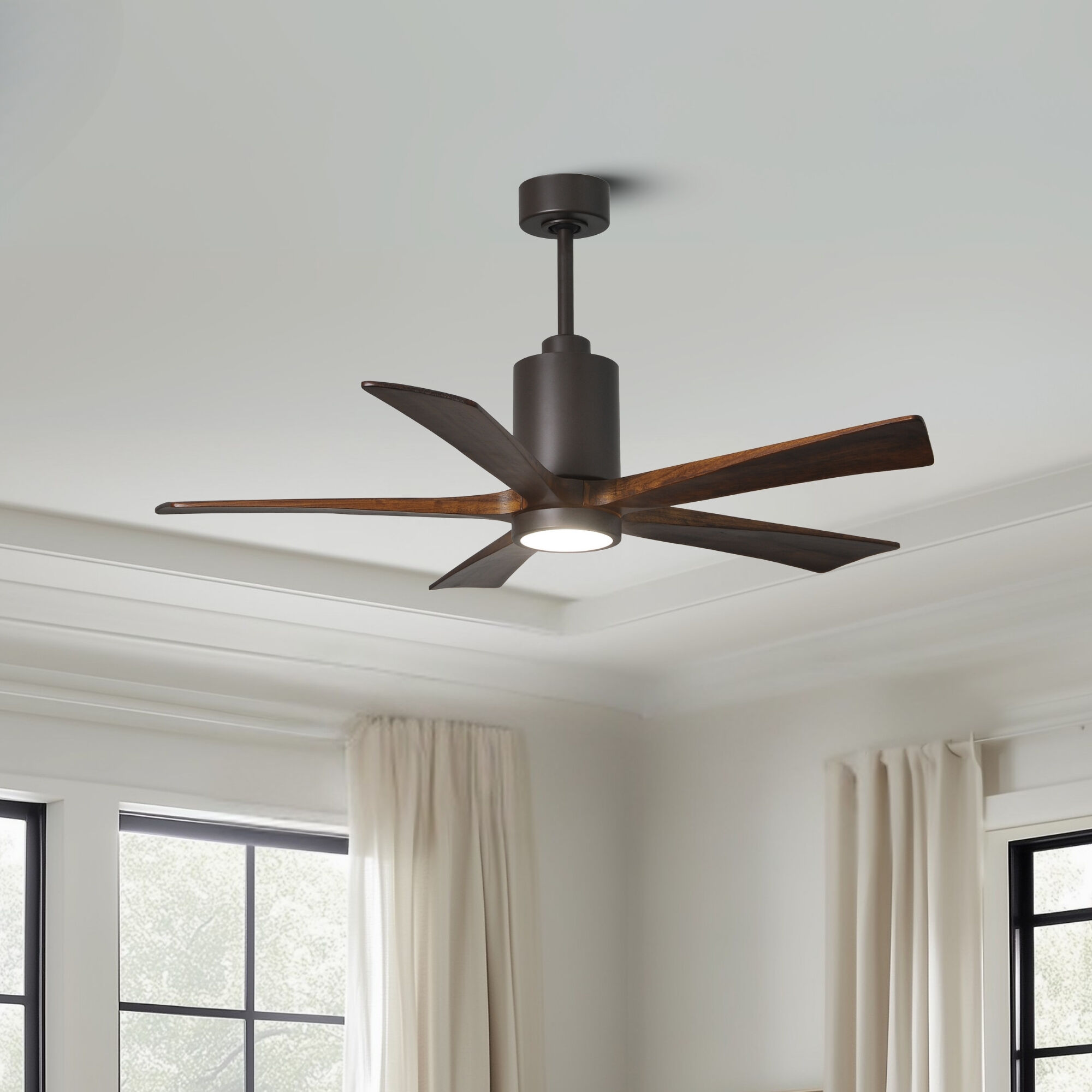 Atlas Patricia-5 52 inch Textured Bronze with Walnut Tone Blades Ceiling Fan, Atlas