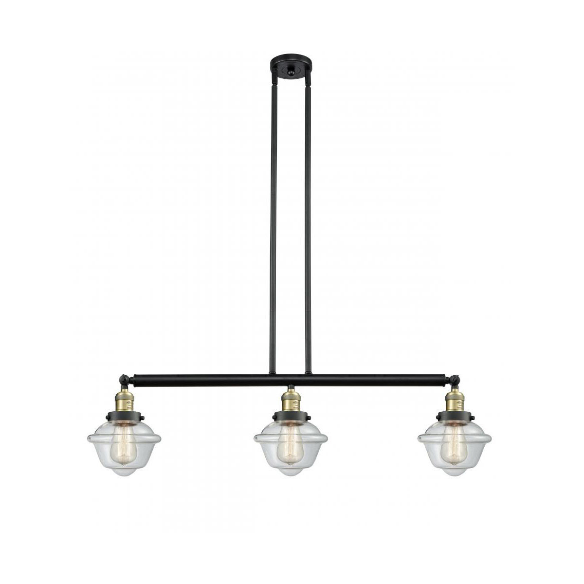 Franklin Restoration Small Oxford 3 Light 40 inch Black Antique Brass Island Light Ceiling Light in Clear Glass, Franklin Restoration