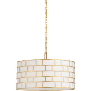 Claire Bell 3 Light 24 inch Antique Gold Leaf/Off White Pendant Ceiling Light