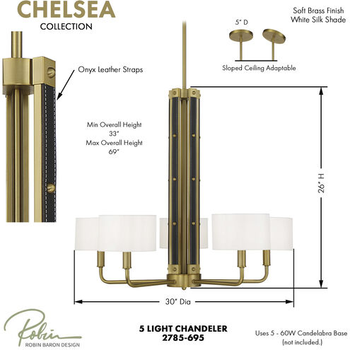 Chelsea 5 Light 30 inch Soft Brass Chandelier Ceiling Light