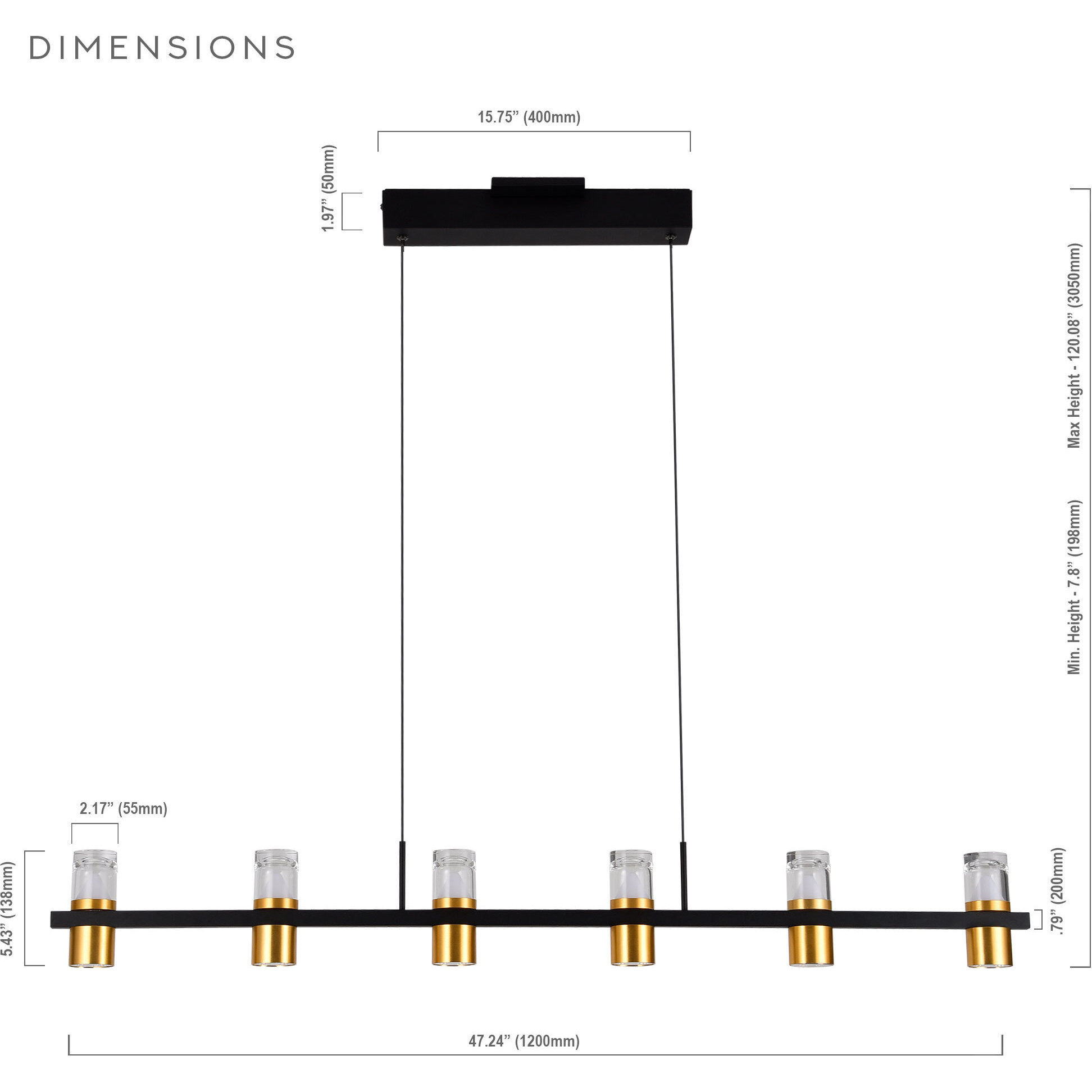 Ellegi Series Linear Chandelier Ceiling Light, Artisan Collection