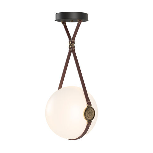Derby LED 14.9 inch Black and Antique Brass Pendant Ceiling Light in Leather British Brown/Non-Branded Plate, Black/Antique Brass, Large