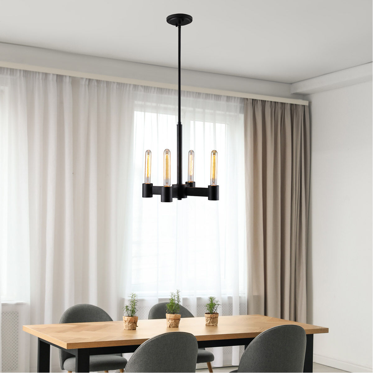 Broyles 4 Light 15 inch Matte Black Chandelier Ceiling Light