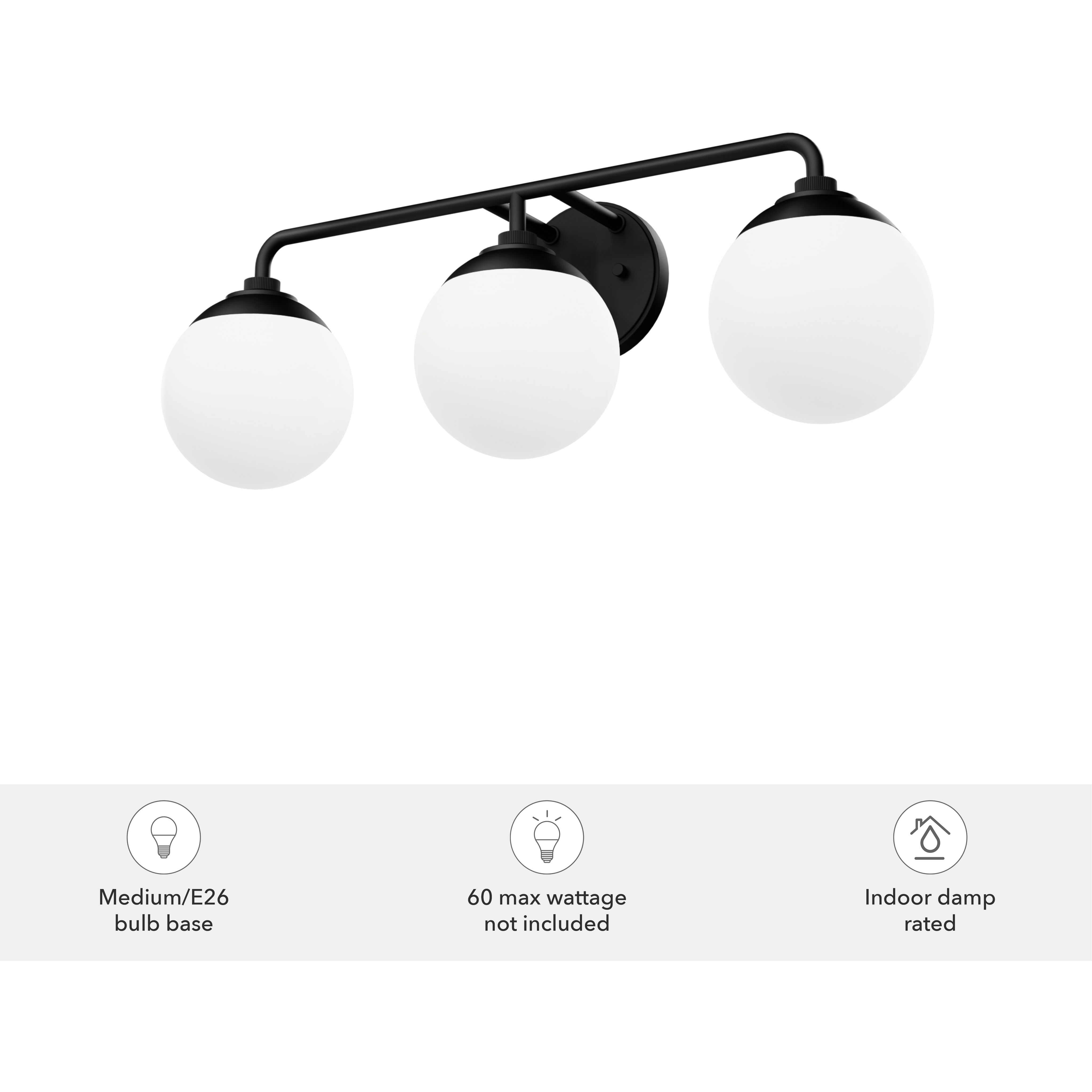 Hepburn 3 Light 25 inch Matte Black Vanity Light Wall Light