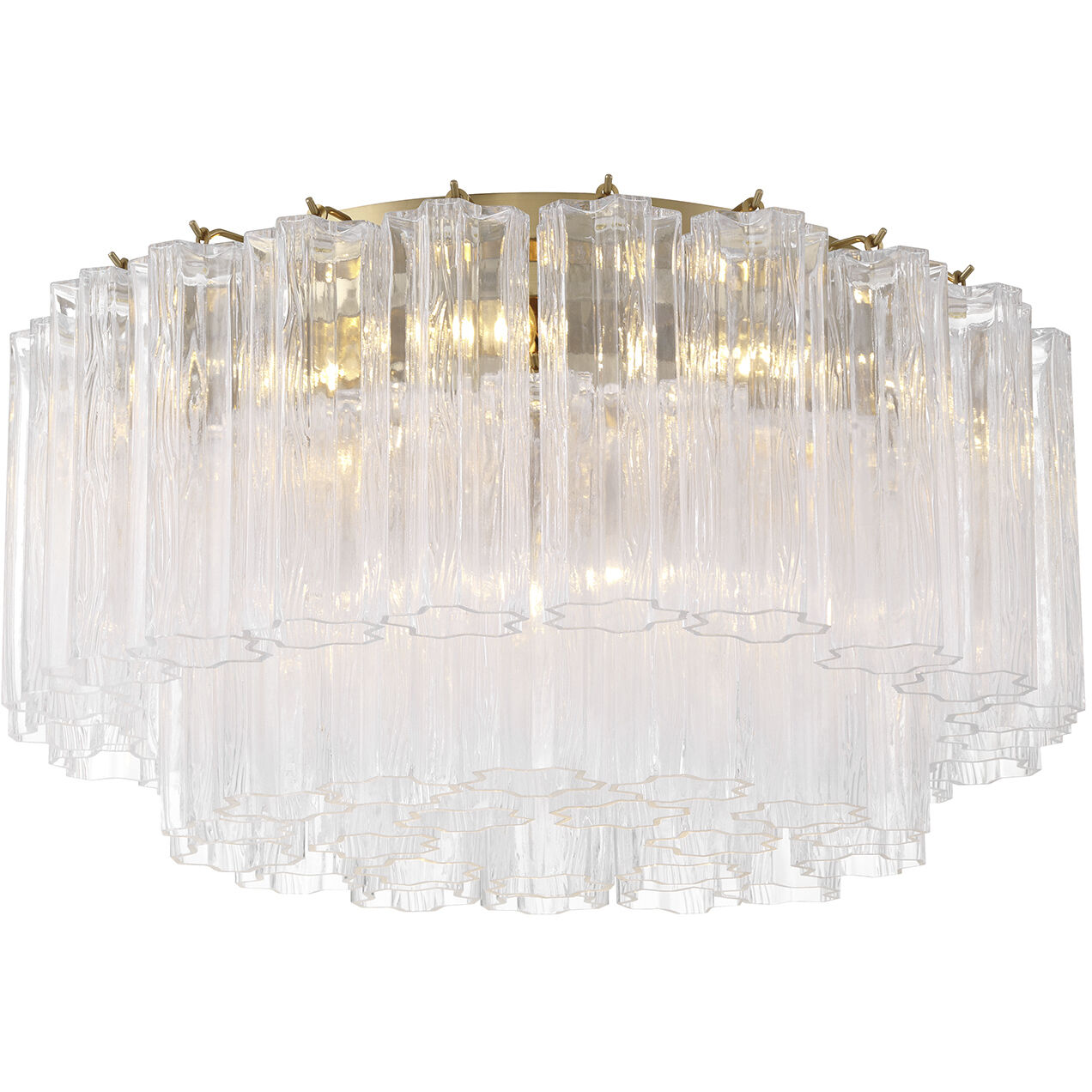 Addis 7 Light 22.25 inch Aged Brass Flush Ceiling Light in Tronchi Glass Clear