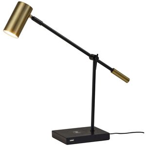 Collette 12 inch 7.00 watt Black and Antique Brass Desk Lamp Portable Light, with AdessoCharge Wireless Charging Pad and USB Port