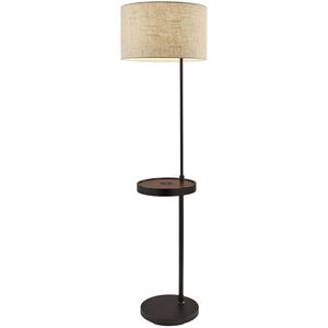 Oliver 64 inch 150.00 watt Matte Black and Walnut Wood Shelf Floor Lamp Portable Light, with AdessoCharge Wireless Charging Pad and USB Port