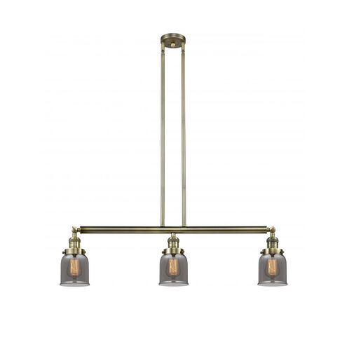 Franklin Restoration Small Bell 3 Light 38 inch Antique Brass Island Light Ceiling Light in Incandescent, Plated Smoke Glass, Franklin Restoration