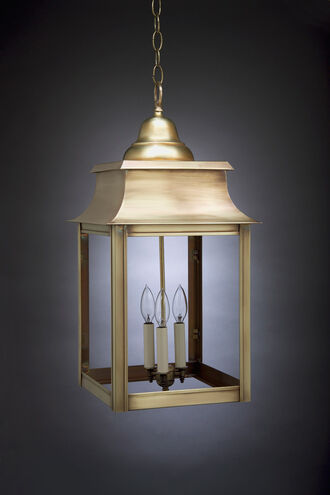 Concord 3 Light 12 inch Raw Brass Hanging Lantern Ceiling Light in Seedy Marine Glass
