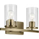 Crosby 2 Light 15.25 inch Natural Brass Bath Light Wall Light