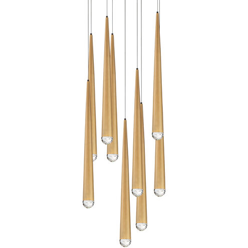 Cascade LED 17 inch Aged Brass Multi-Light Pendant Ceiling Light in 9, Round, 37in.