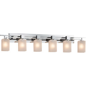 Fusion 6 Light 56 inch Brushed Nickel Bath Bar Wall Light in Cylinder with Flat Rim, Incandescent, Frosted Crackle Fusion