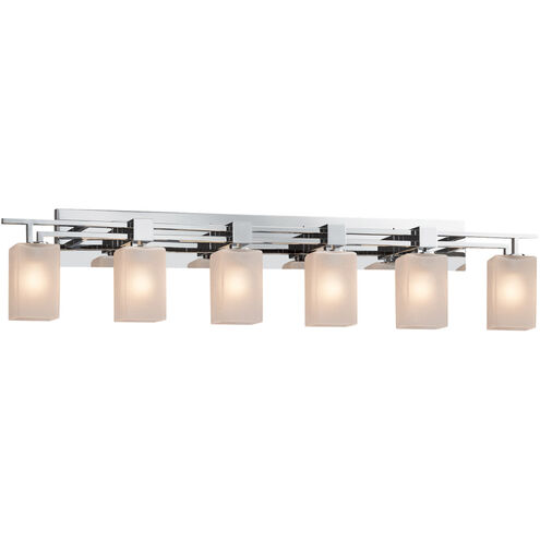 Fusion 6 Light 56 inch Brushed Nickel Bath Bar Wall Light in Rectangle, Incandescent, Frosted Crackle Fusion