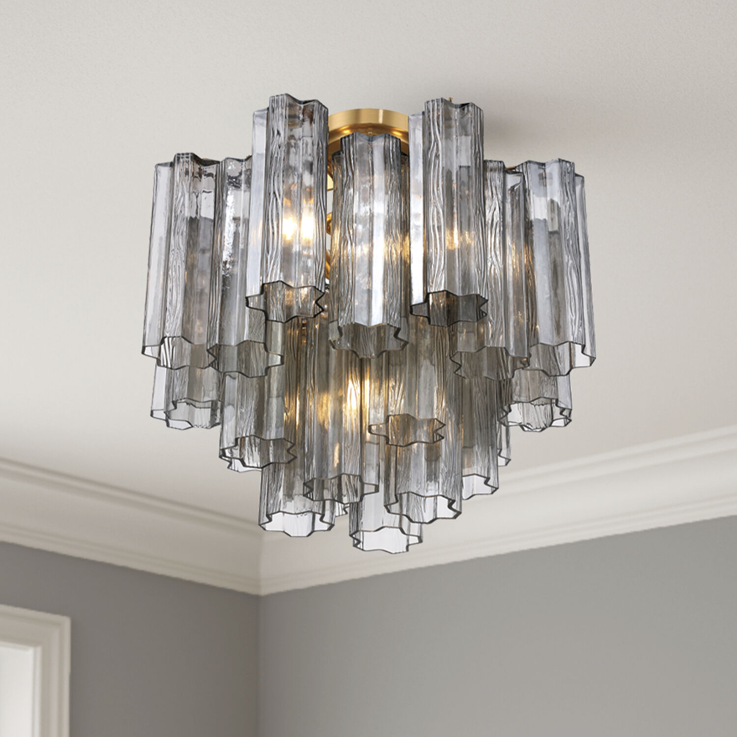 Addis 4 Light 17.75 inch Aged Brass Semi Flush Ceiling Light in Smoke