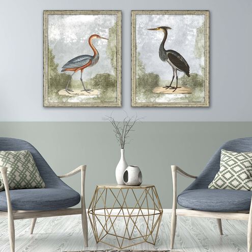 Cranes Blue and Green and Rust and Black Framed Art