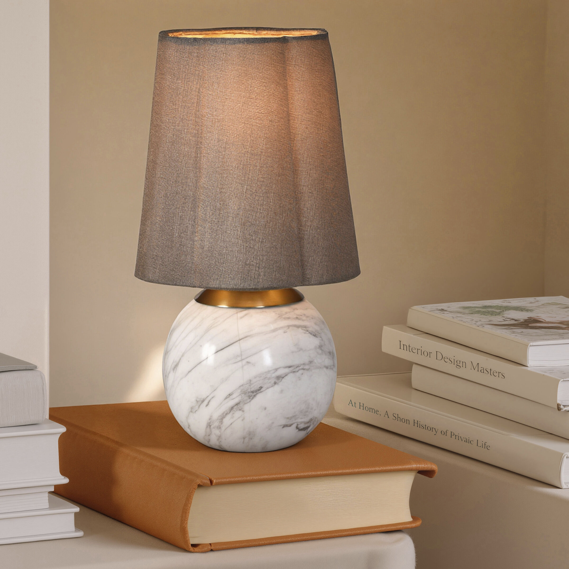 Rosalind 12 inch 40 watt White Marble and Polished Brass Table Lamp Portable Light