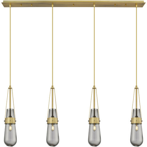 Milan 4 Light 48.13 inch Brushed Brass Linear Pendant Ceiling Light in Light Smoke Glass
