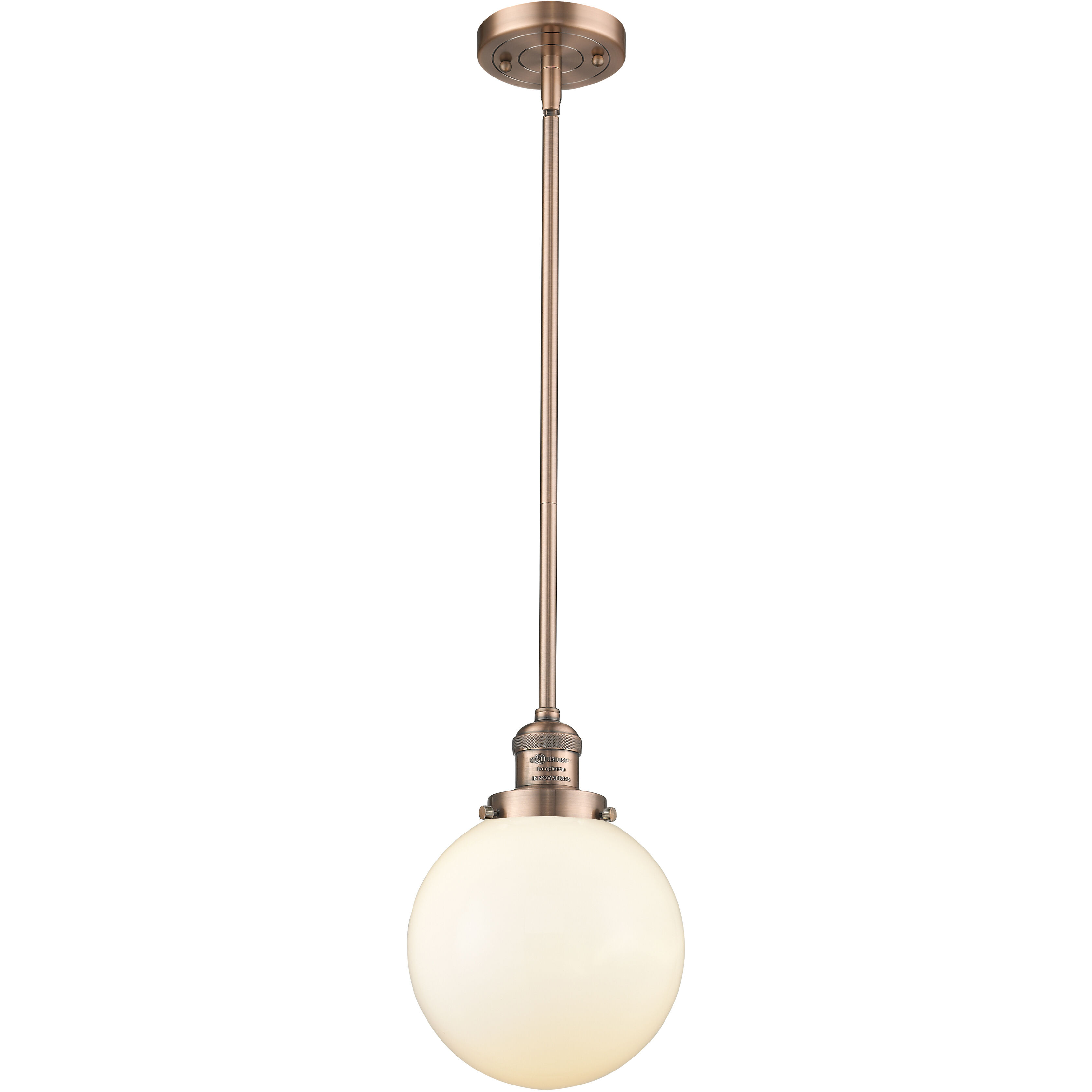 Franklin Restoration Beacon LED 8 inch Antique Copper Mini Pendant Ceiling Light in Matte White, Franklin Restoration