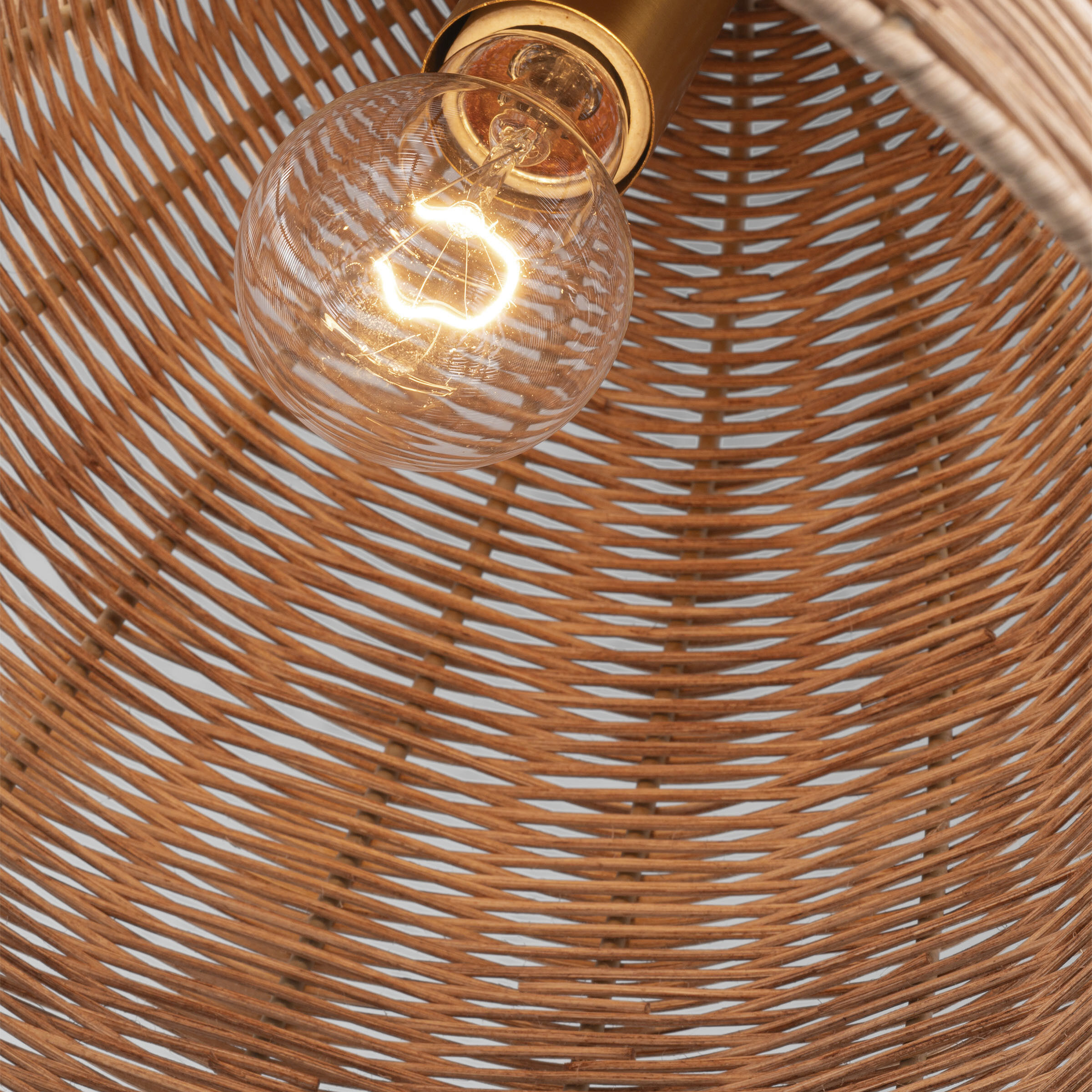 Sean Lavin Norman Pendant Ceiling Light in Satin Brass with Blonde Rattan