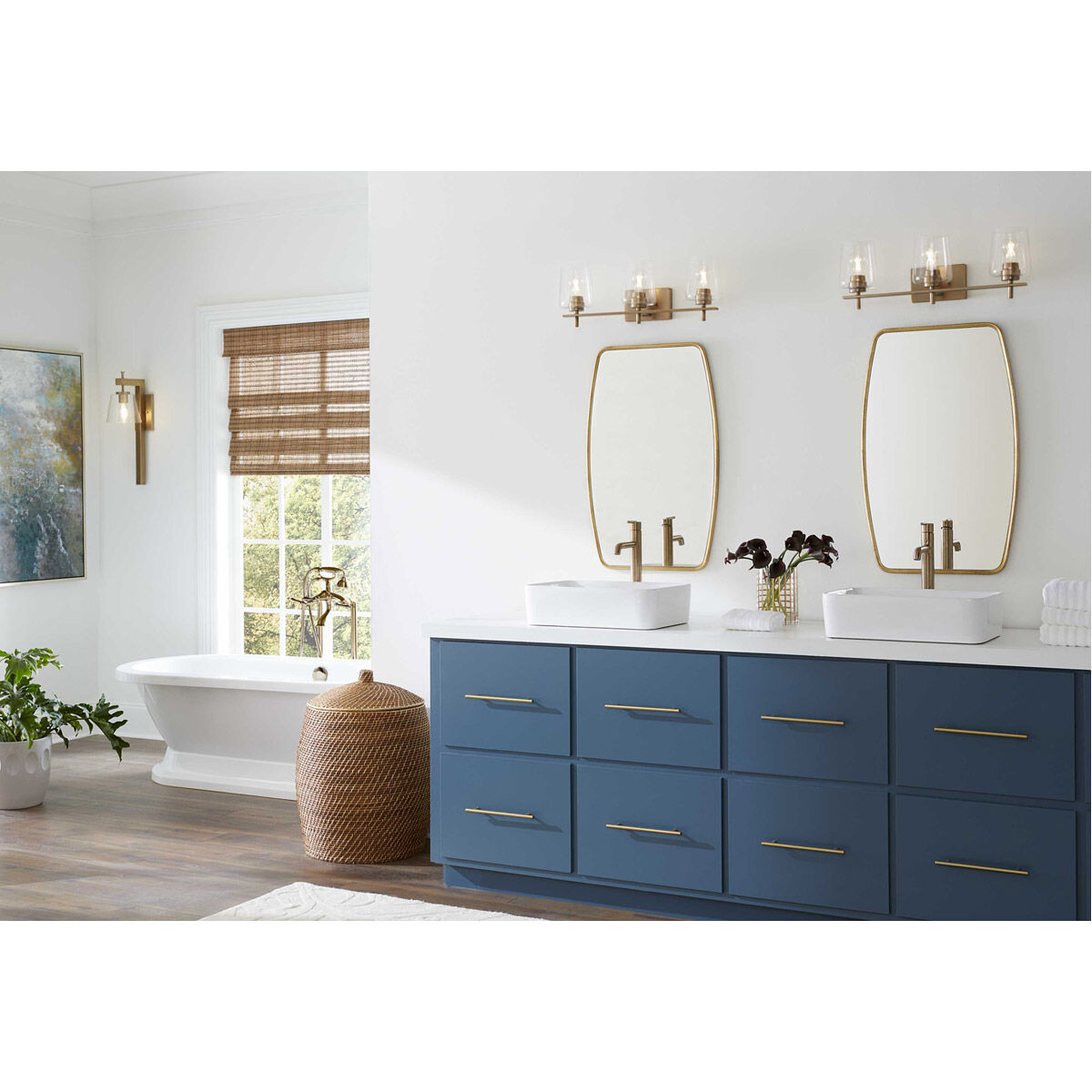 Calais 3 Light 24 inch Vintage Brass Bath Vanity Wall Light