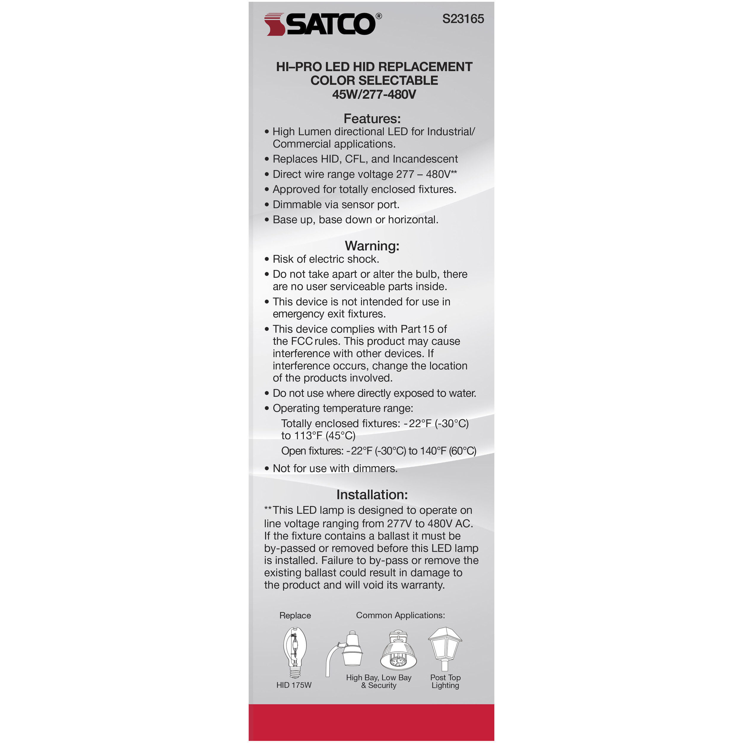 Lumos LED Mogul Extended 45 watt 277-480 3000K/4000K/5000K HID Replacements, HID Replacements